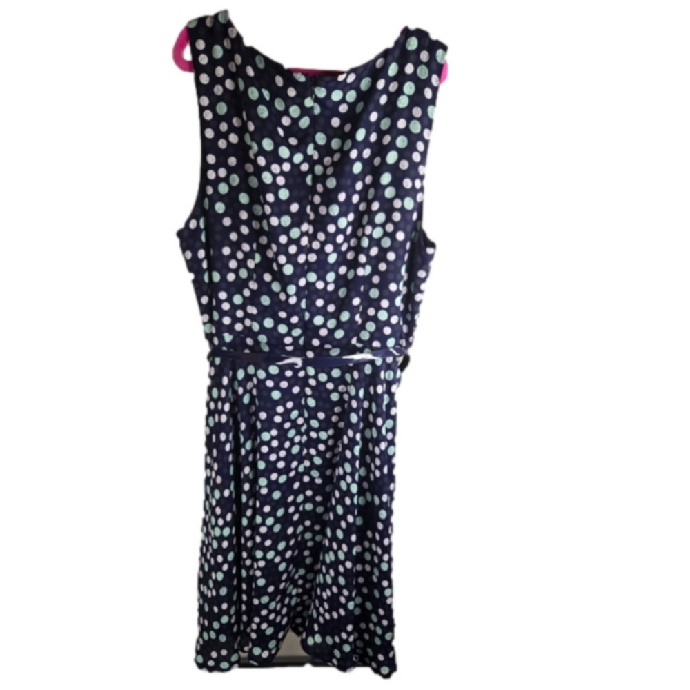 Elle Womens Polka Dot Sleeveless Dress With Bow Belt Blue/White Size 12 - Picture 11 of 13